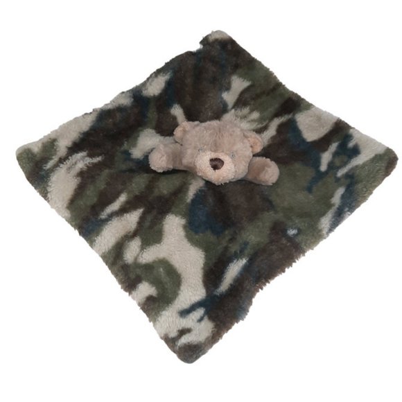 Mud Pie Green Camouflage Camo Plush Bear Lovey Security Blanket 14" X 13" - Picture 2 of 6